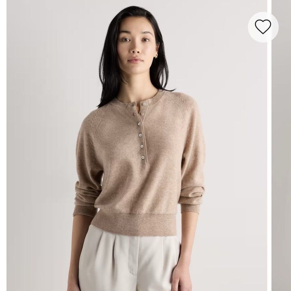 Quince Mongolian Cashmere Dolman Sleeve Henley Sweater Luxe Oatmeal NWT XL